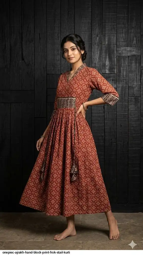 ONEPIEC AJRAKH HAND BLOCK PRINT FROK STAIL KURTI 3