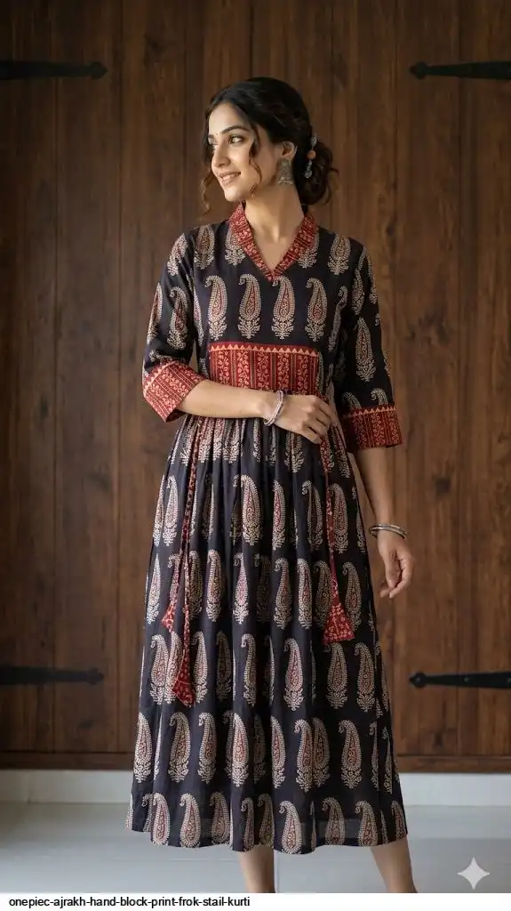 ONEPIEC AJRAKH HAND BLOCK PRINT FROK STAIL KURTI 2