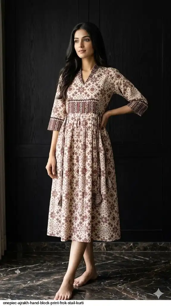 ONEPIEC AJRAKH HAND BLOCK PRINT FROK STAIL KURTI 4