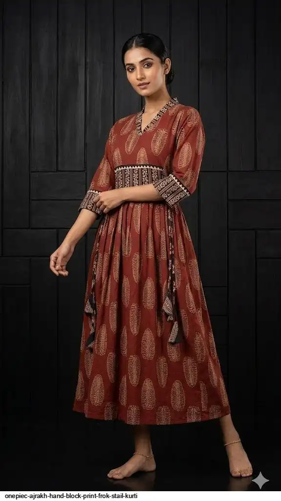 ONEPIEC AJRAKH HAND BLOCK PRINT FROK STAIL KURTI 5