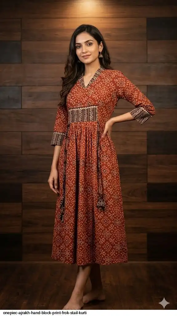 ONEPIEC AJRAKH HAND BLOCK PRINT FROK STAIL KURTI 6