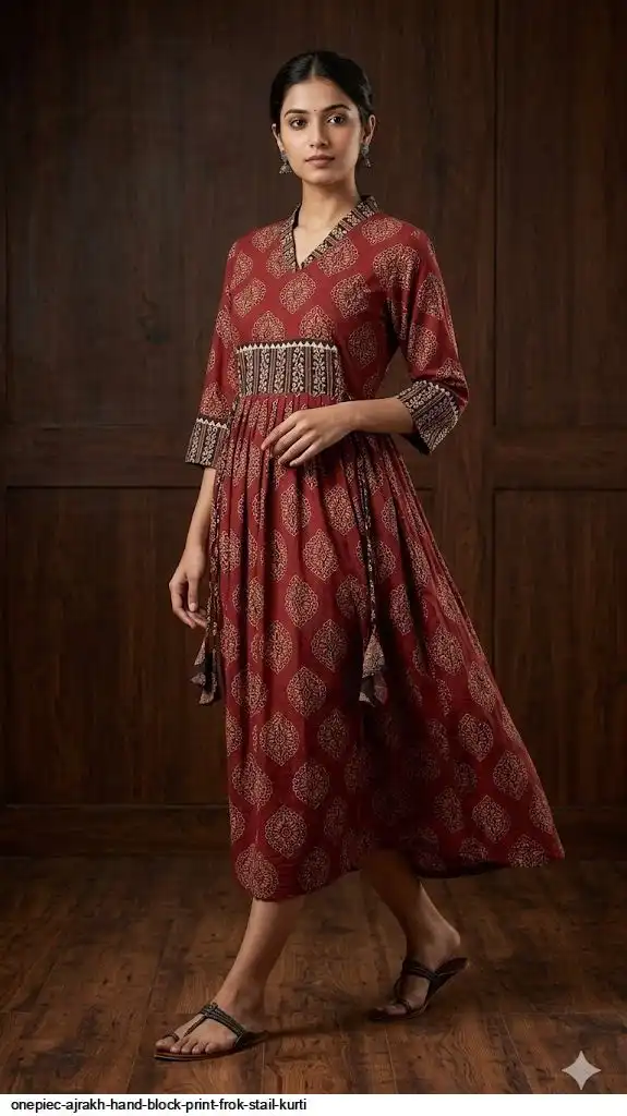 ONEPIEC AJRAKH HAND BLOCK PRINT FROK STAIL KURTI 8