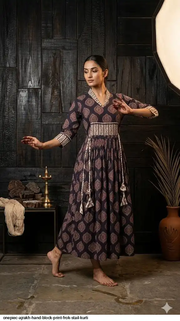 ONEPIEC AJRAKH HAND BLOCK PRINT FROK STAIL KURTI 7