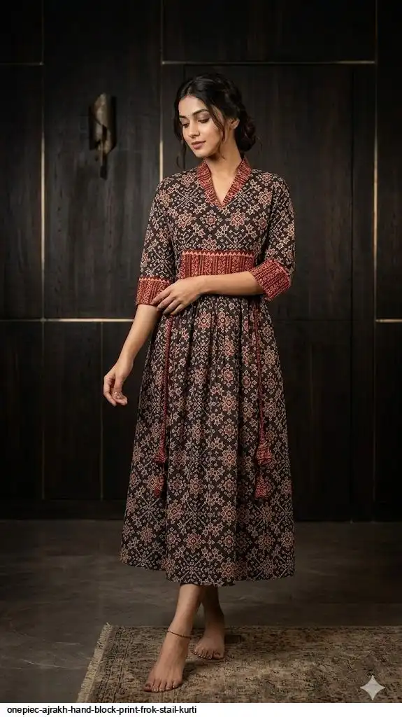 ONEPIEC AJRAKH HAND BLOCK PRINT FROK STAIL KURTI 10