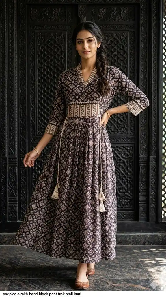 ONEPIEC AJRAKH HAND BLOCK PRINT FROK STAIL KURTI 9