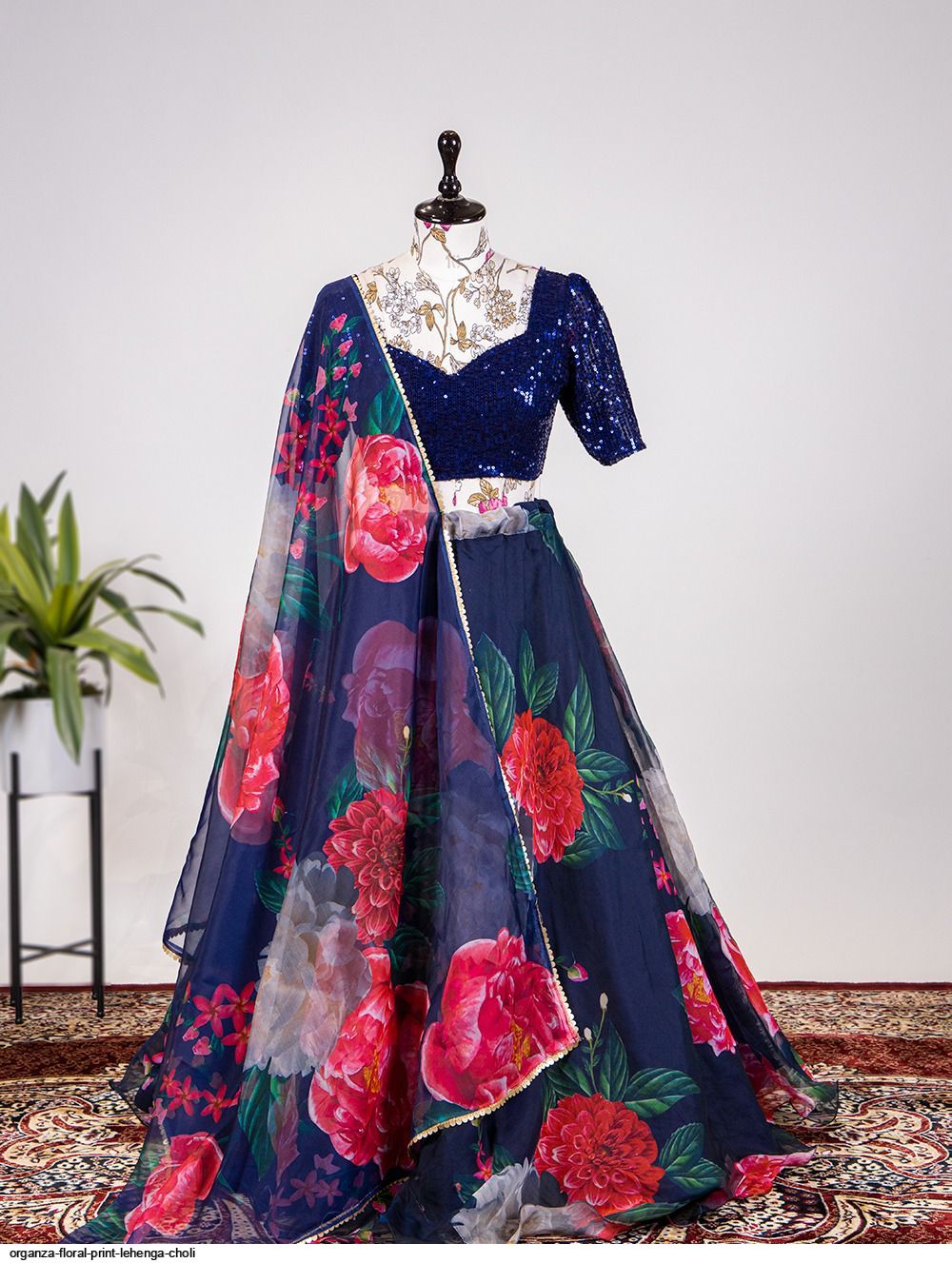 Share More Than 167 Floral Print Organza Lehenga Latest Vn 1041