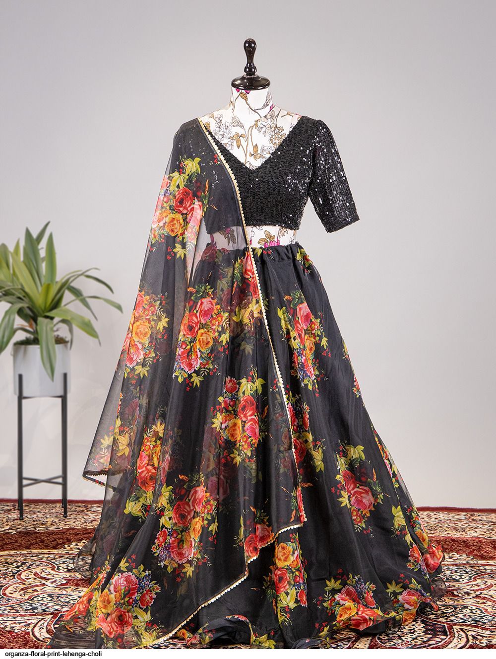 Organza Floral Print Lehenga Choli