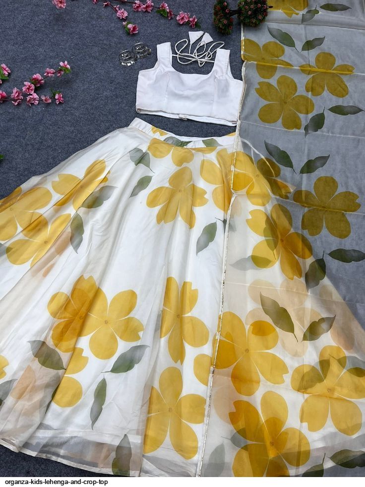 Organza Floral Skirt For Kids Kids Printed Skirt With White