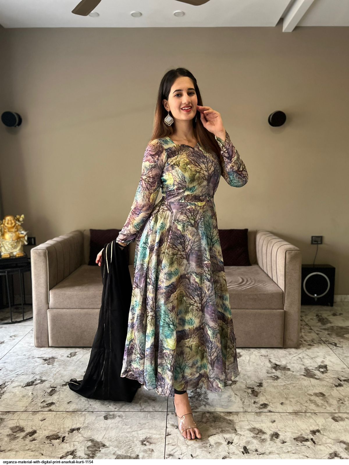 ORGANZA MATERIAL WITH DIGITAL PRINT ANARKALI KURTI 1154