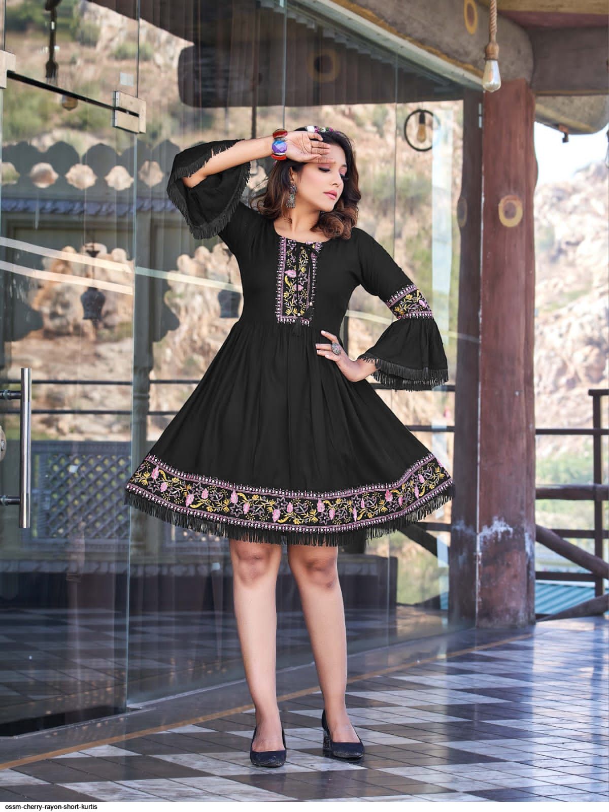 Ladies Navy Blue Rayon Embroidered Short Kurti, Daily Wear at Rs 330/piece  in Jaipur