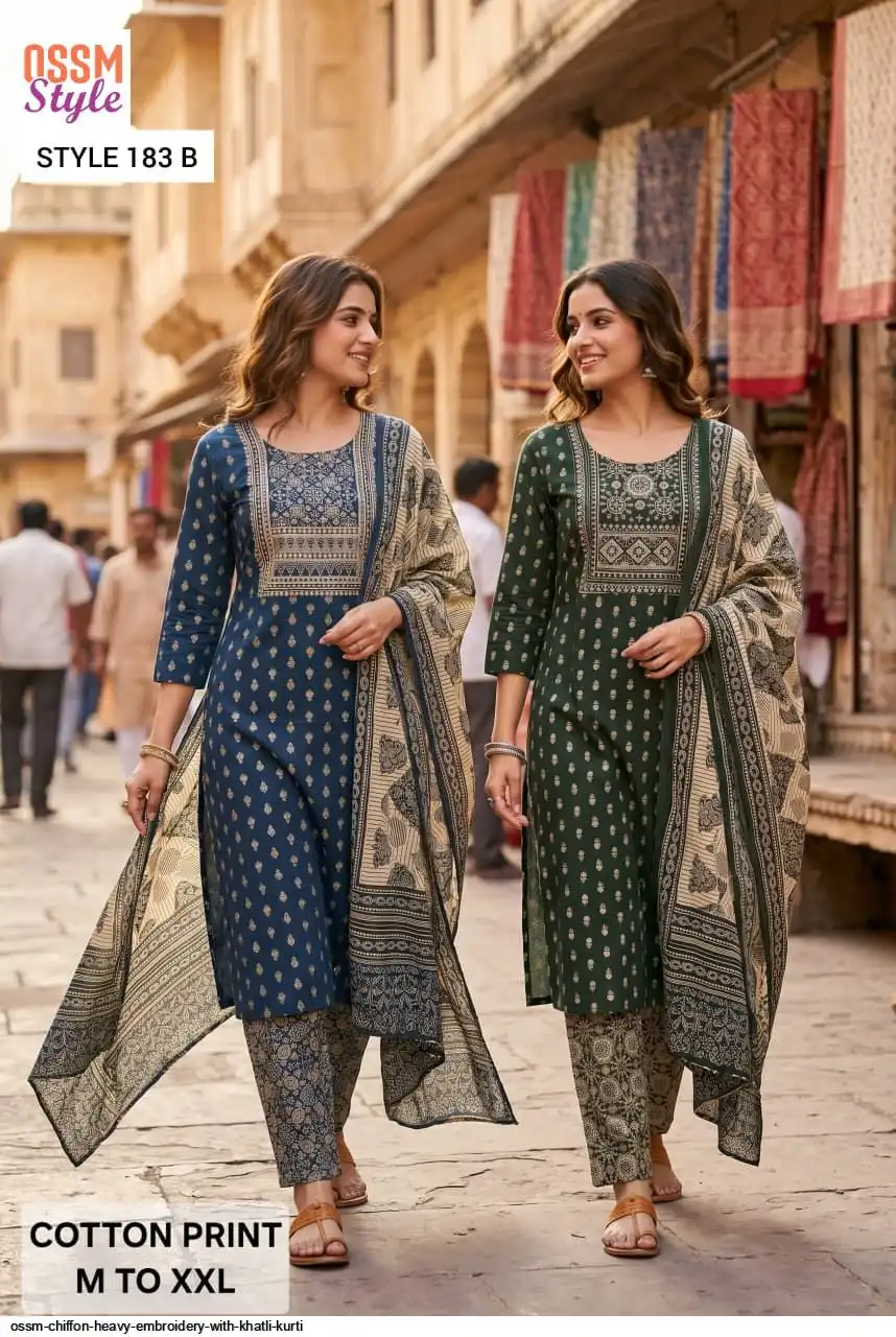 OSSM D183B CHIFFON HEAVY EMBROIDERY WITH KHATLI KURTI