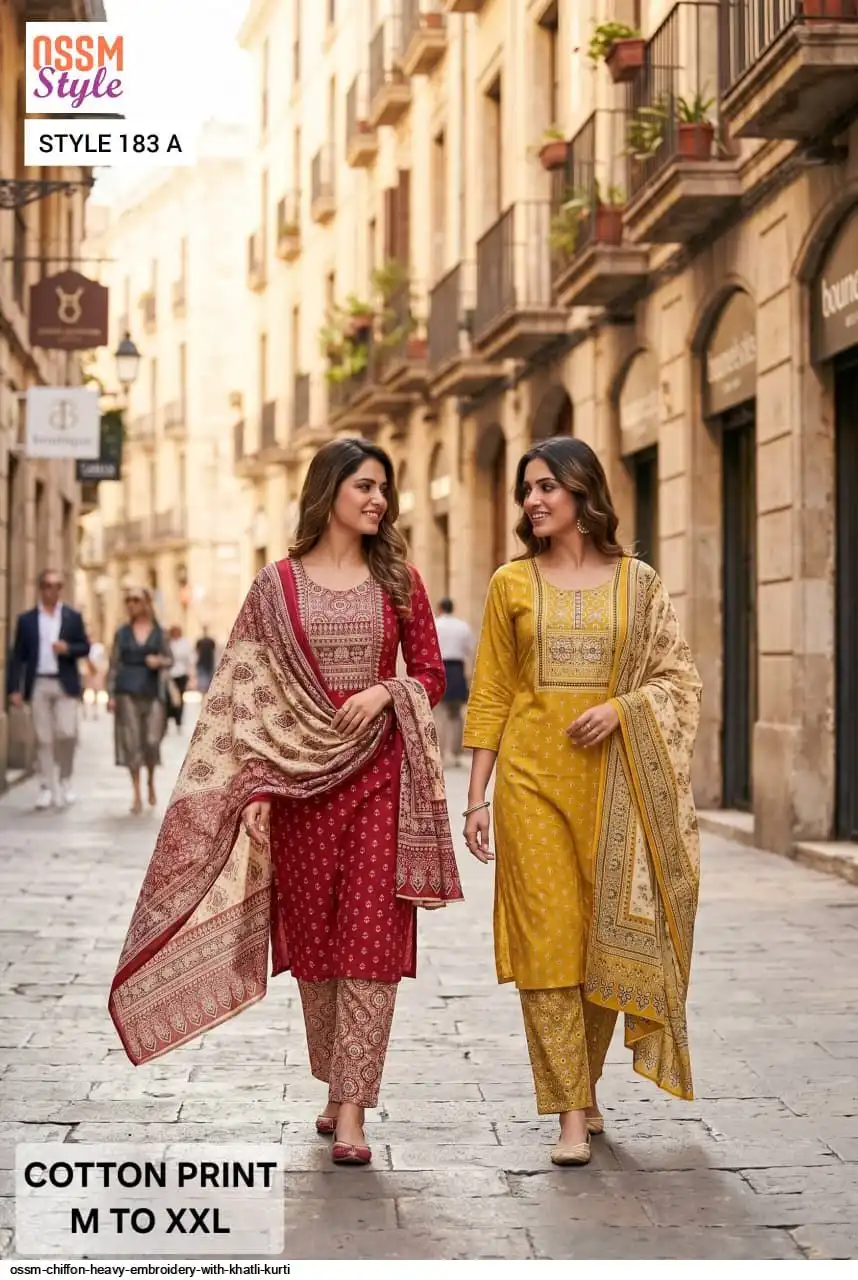 OSSM D183B CHIFFON HEAVY EMBROIDERY WITH KHATLI KURTI 183A