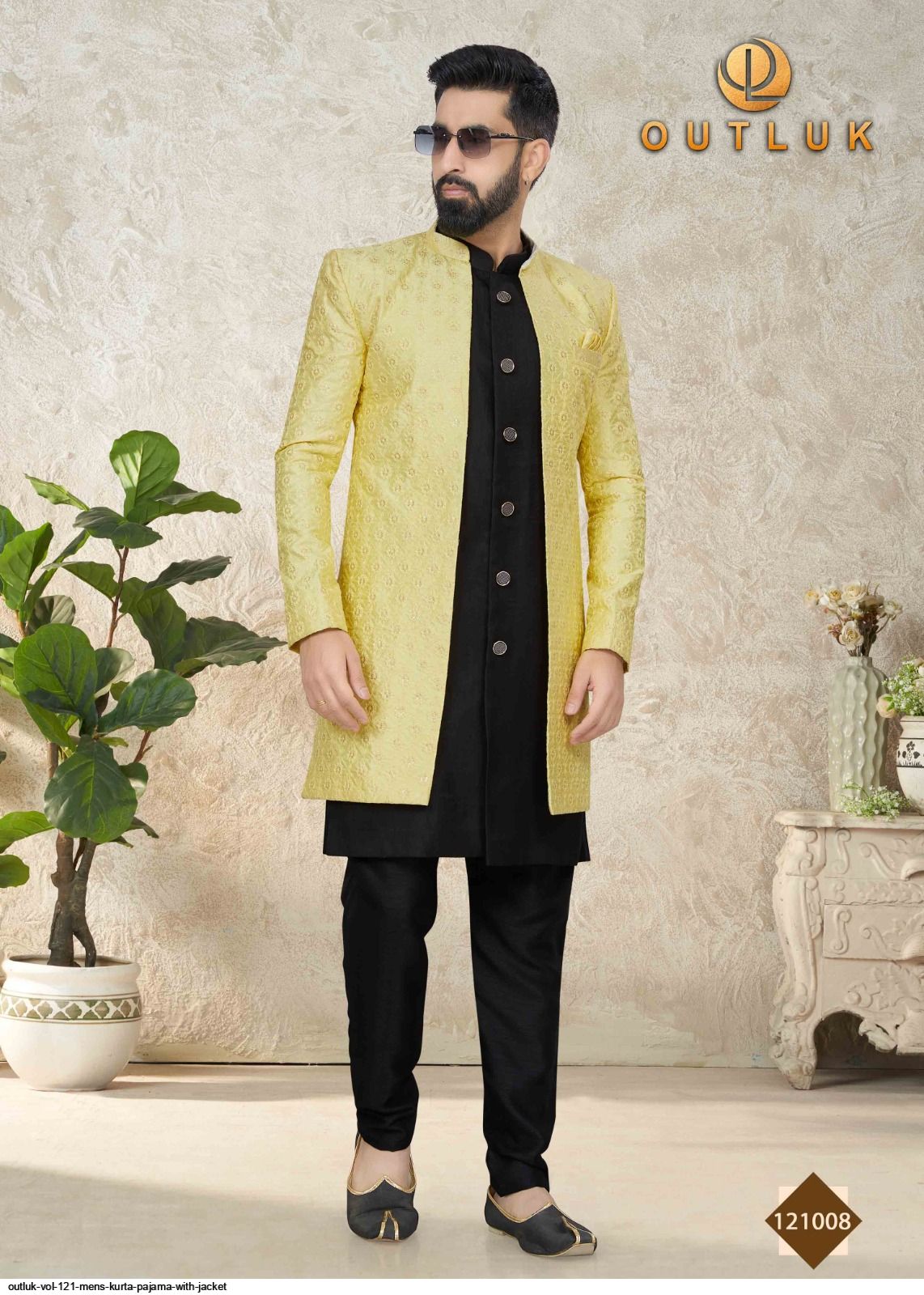 Cream And Grey Color Traditional Wear Jacquard Men's Kurta Pajama With  Jacket -5107159868 | Heenastyle