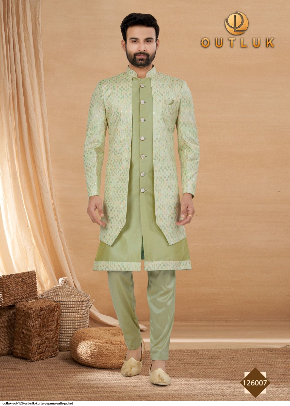 OUTLUK VOL 126 ART SILK KURTA PAJAMA WITH JACKET 126007