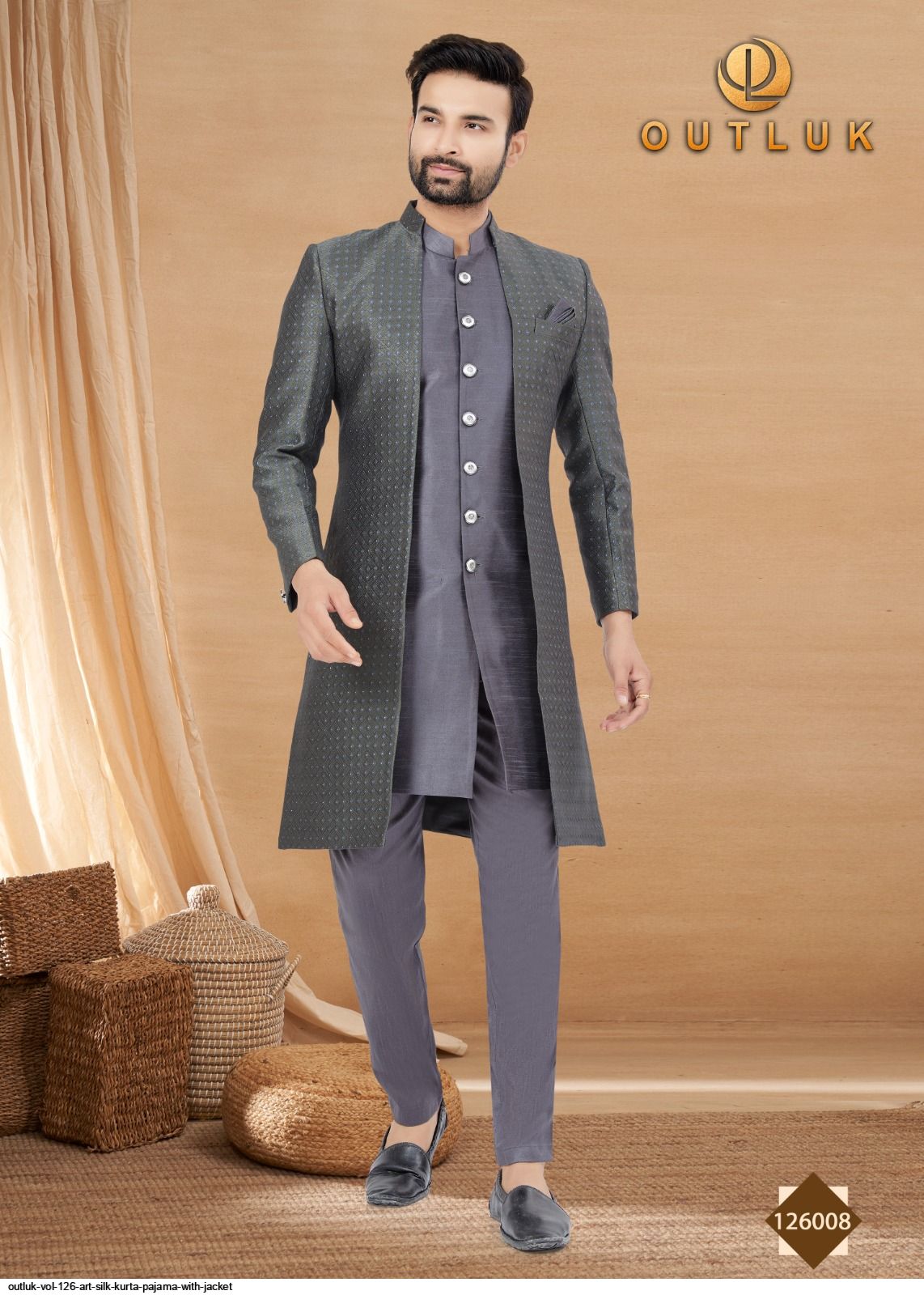 OUTLUK VOL 126 ART SILK KURTA PAJAMA WITH JACKET 126008