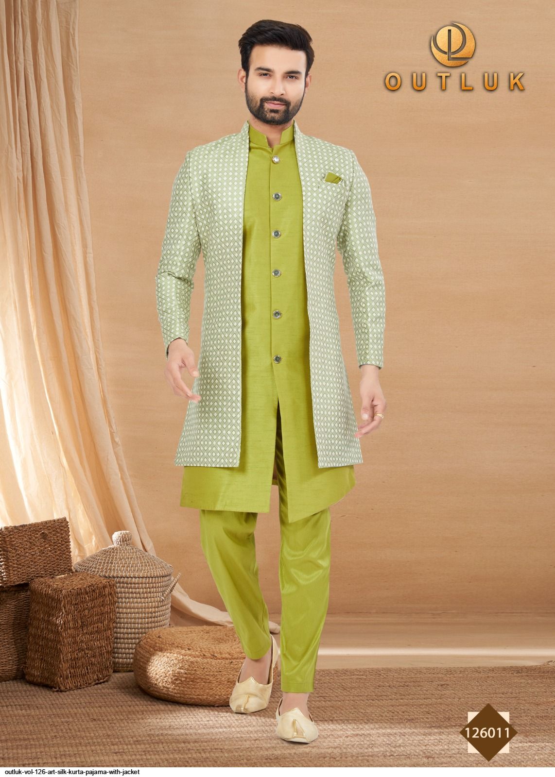 OUTLUK VOL 126 ART SILK KURTA PAJAMA WITH JACKET 126011