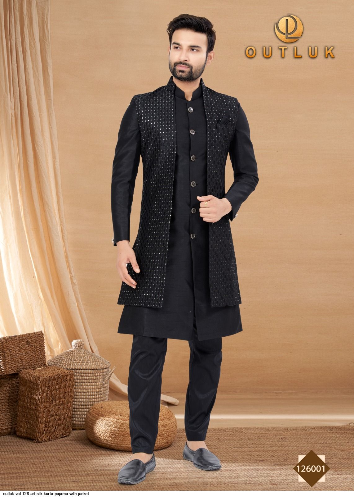OUTLUK VOL 126 ART SILK KURTA PAJAMA WITH JACKET 126001