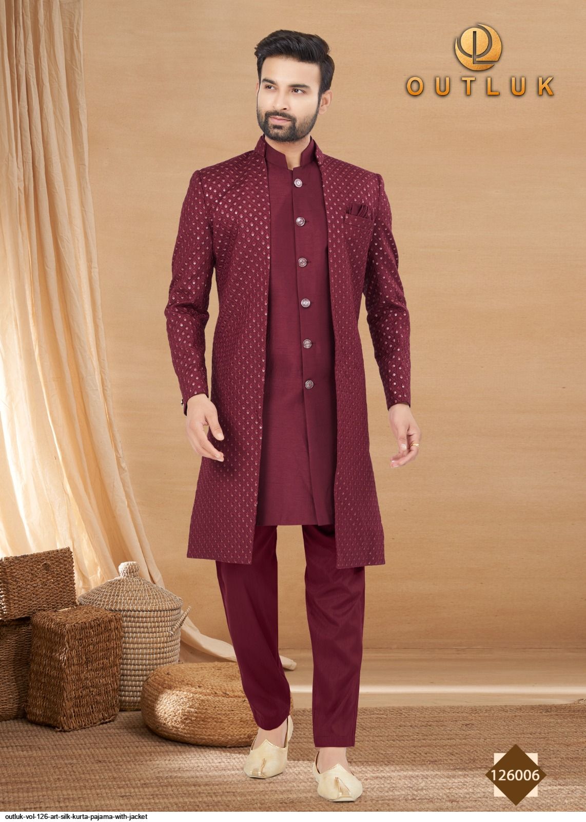 OUTLUK VOL 126 ART SILK KURTA PAJAMA WITH JACKET 126006