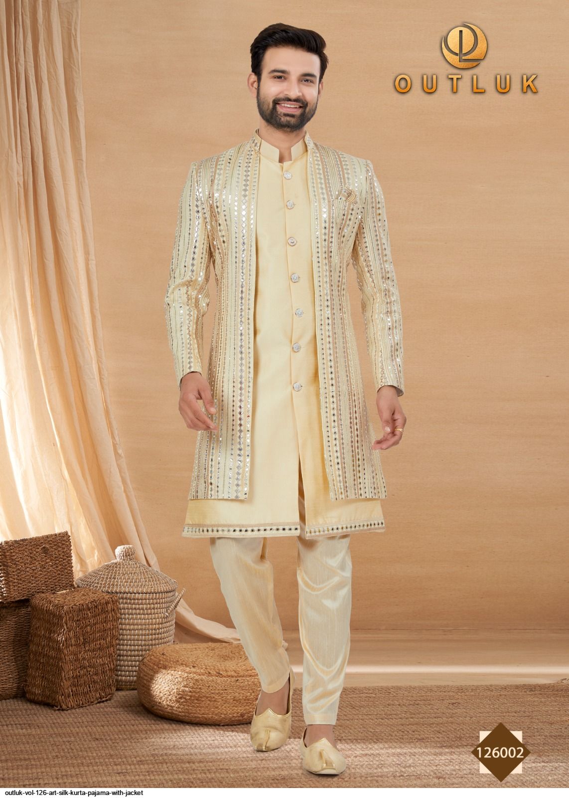 OUTLUK VOL 126 ART SILK KURTA PAJAMA WITH JACKET 126002