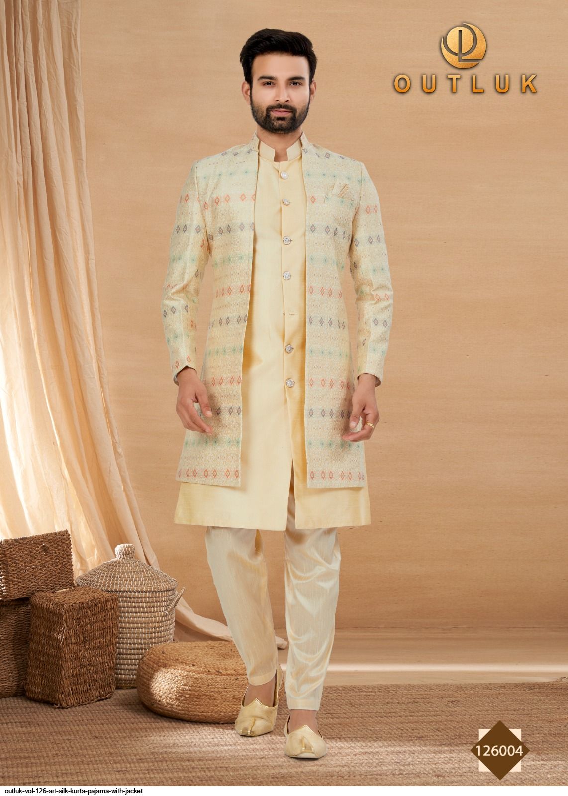 OUTLUK VOL 126 ART SILK KURTA PAJAMA WITH JACKET 126004