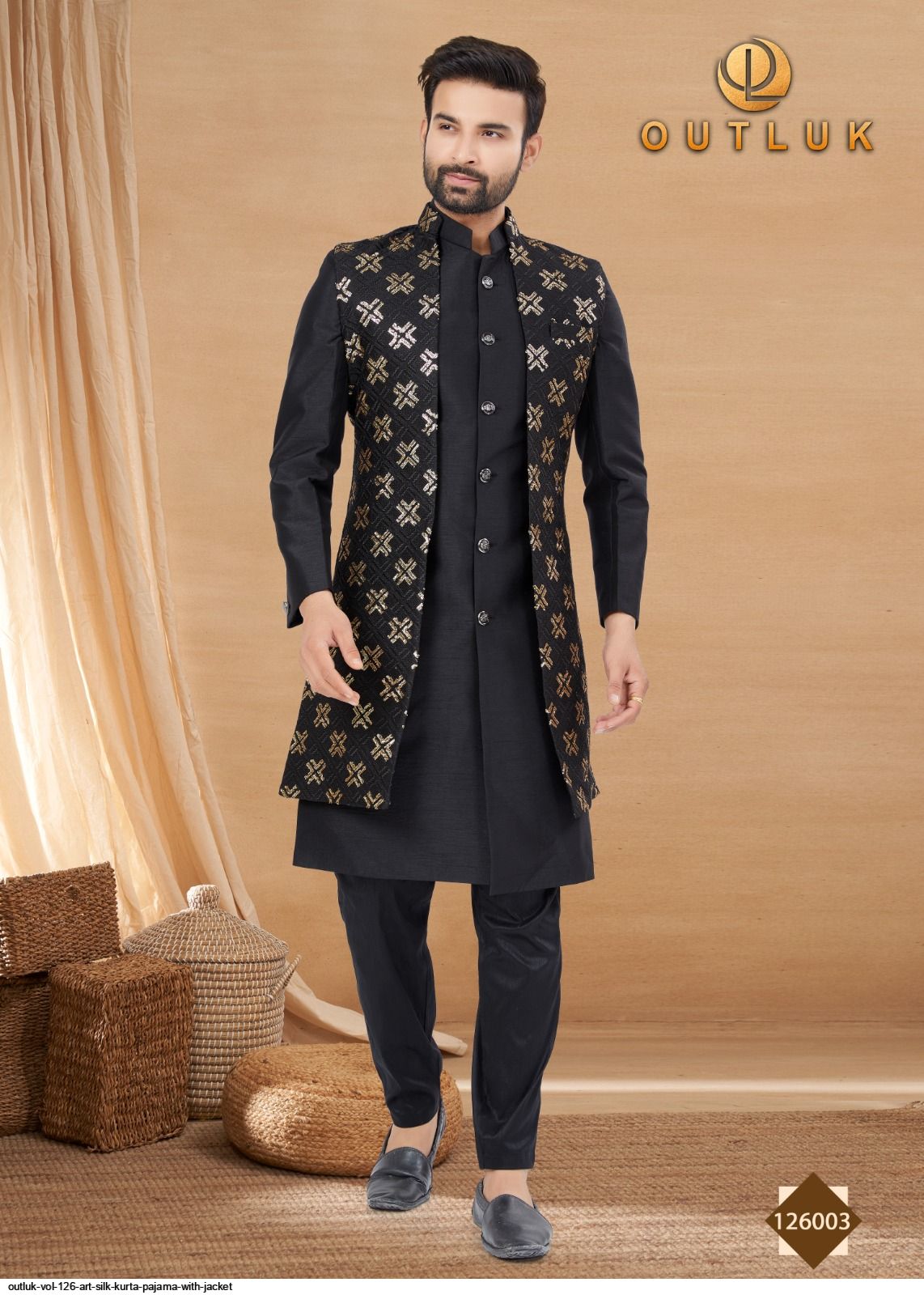 OUTLUK VOL 126 ART SILK KURTA PAJAMA WITH JACKET 126003