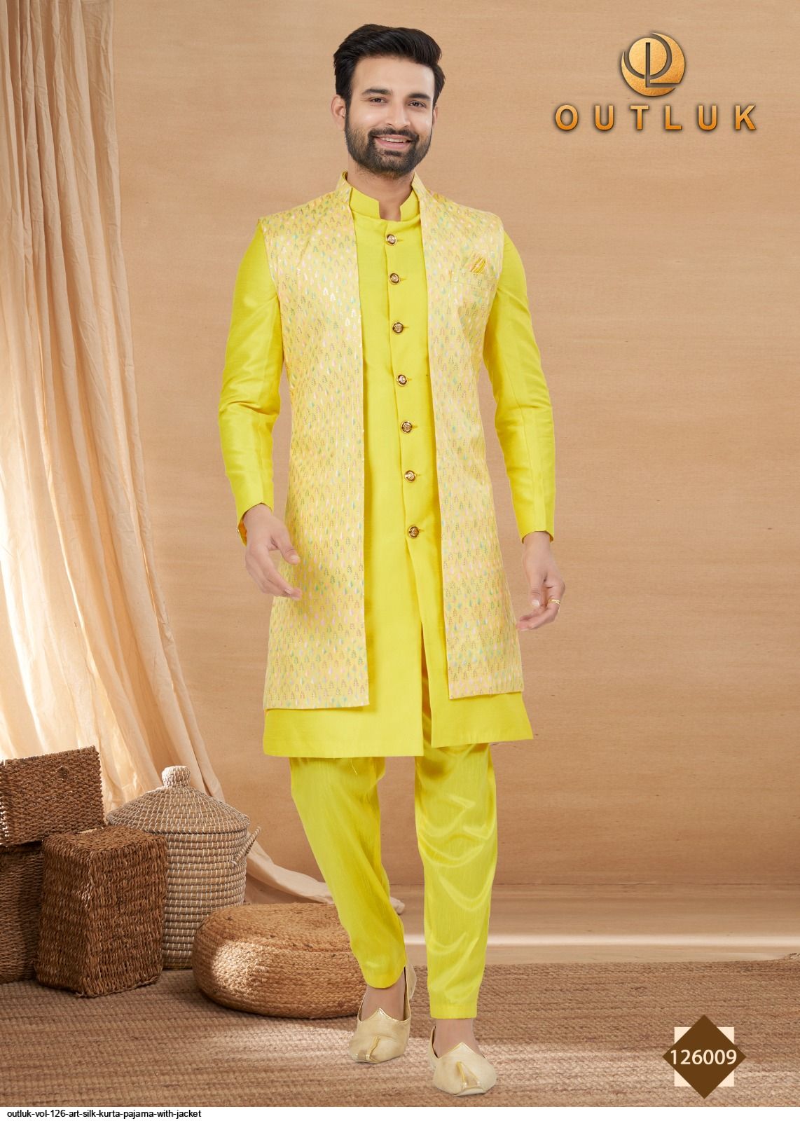 OUTLUK VOL 126 ART SILK KURTA PAJAMA WITH JACKET 126009