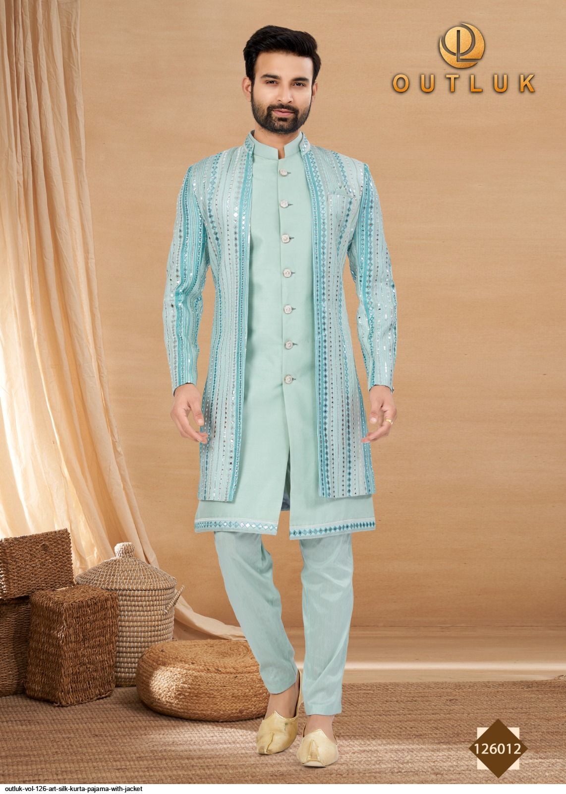 OUTLUK VOL 126 ART SILK KURTA PAJAMA WITH JACKET 126012
