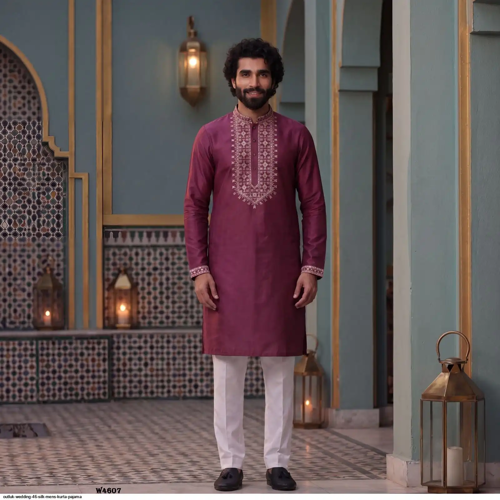 OUTLUK WEDDING 46 SILK MENS KURTA PAJAMA 4607