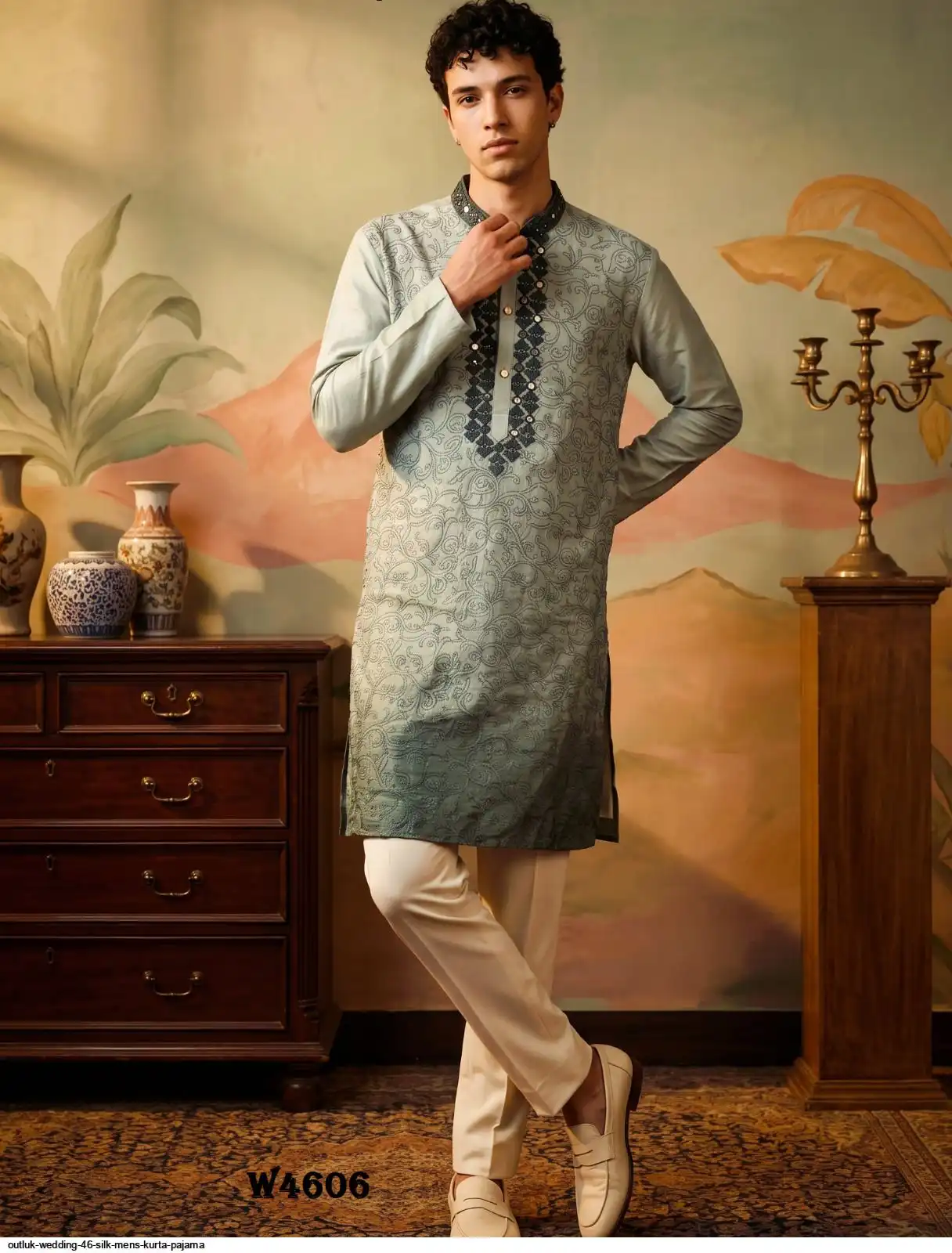 OUTLUK WEDDING 46 SILK MENS KURTA PAJAMA 4606