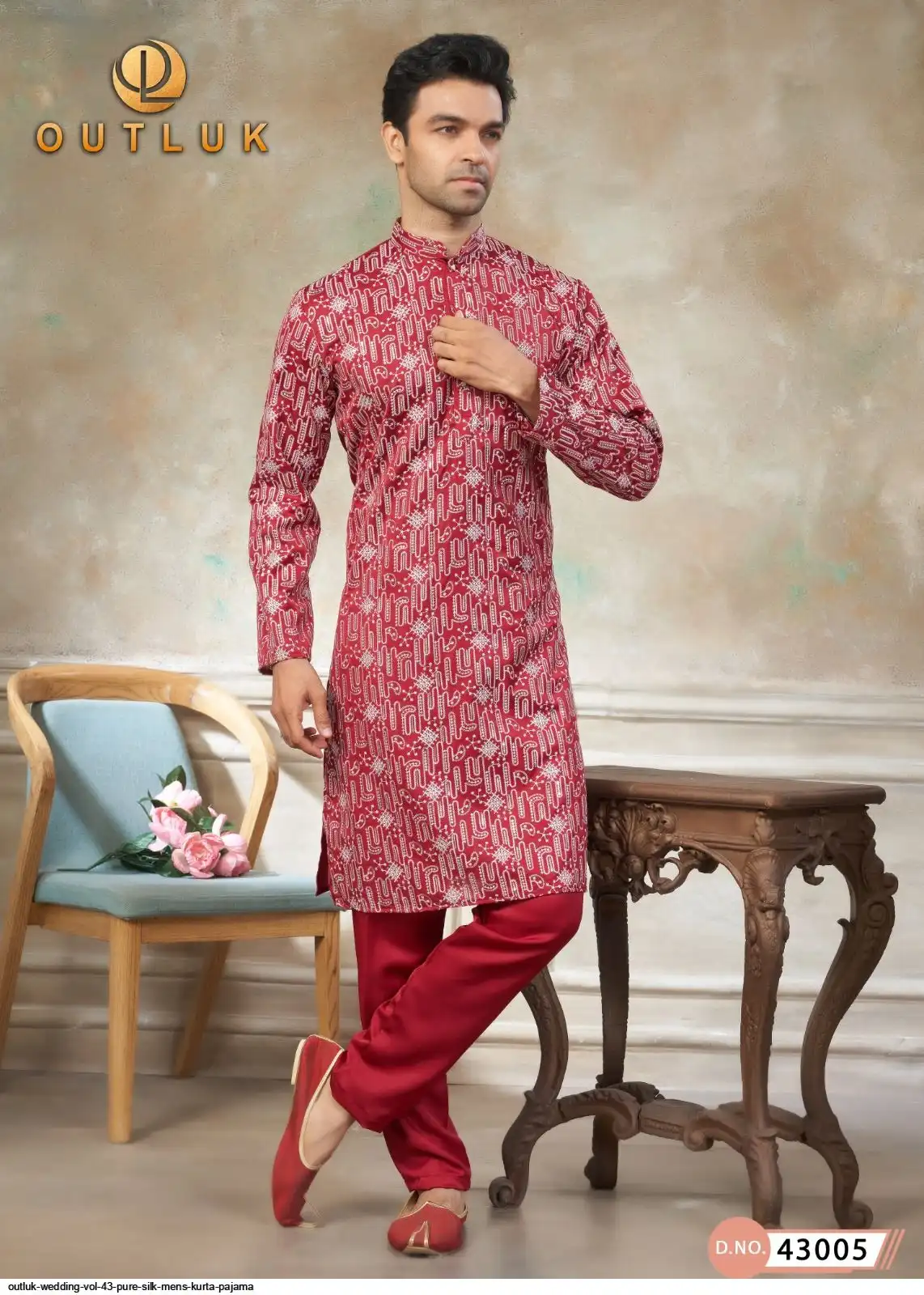 OUTLUK WEDDING VOL 43 PURE SILK MENS KURTA PAJAMA D