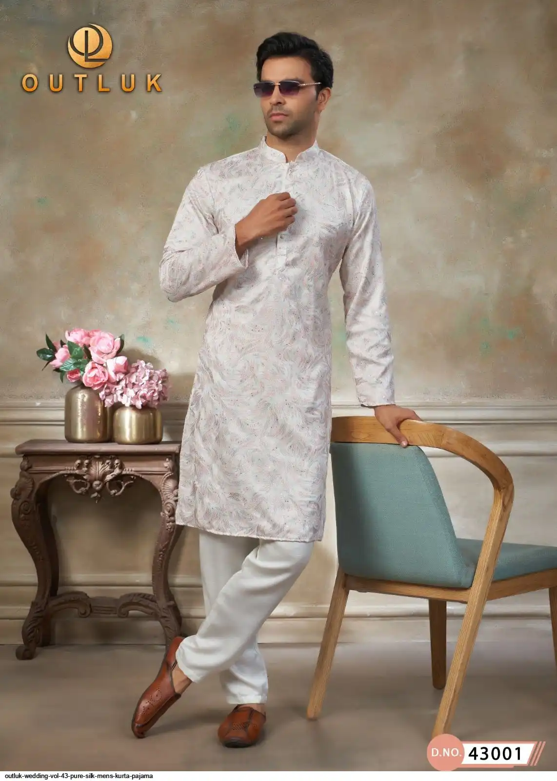OUTLUK WEDDING VOL 43 PURE SILK MENS KURTA PAJAMA A