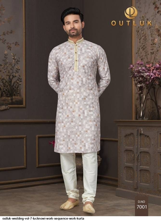 OUTLUK WEDDING VOL 7 LUCKNOWI WORK SEQUENCE WORK KURTA 7001