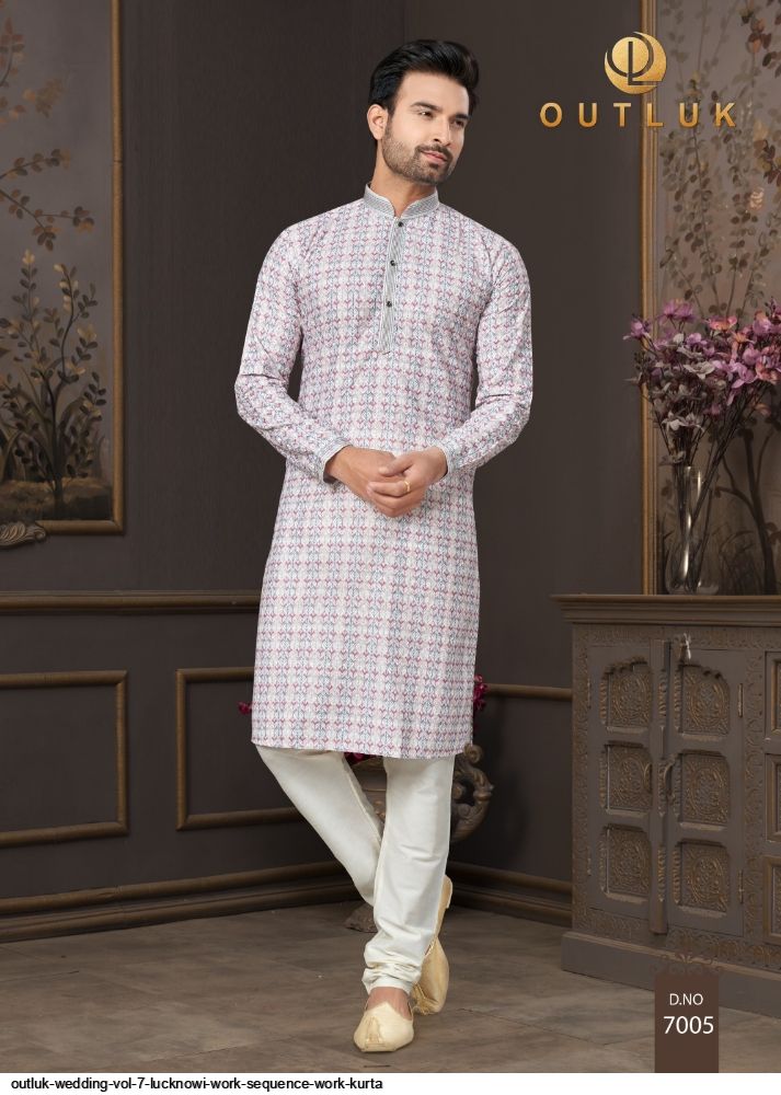 OUTLUK WEDDING VOL 7 LUCKNOWI WORK SEQUENCE WORK KURTA 7005