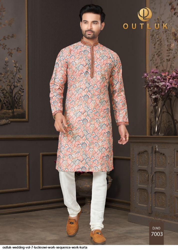 OUTLUK WEDDING VOL 7 LUCKNOWI WORK SEQUENCE WORK KURTA 7003