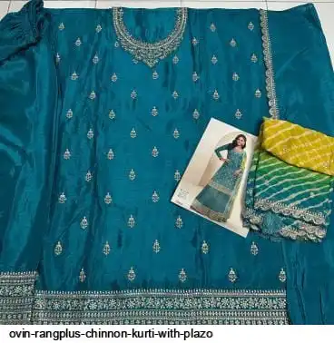OVIN RANGPLUS CHINNON KURTI WITH PLAZO 1