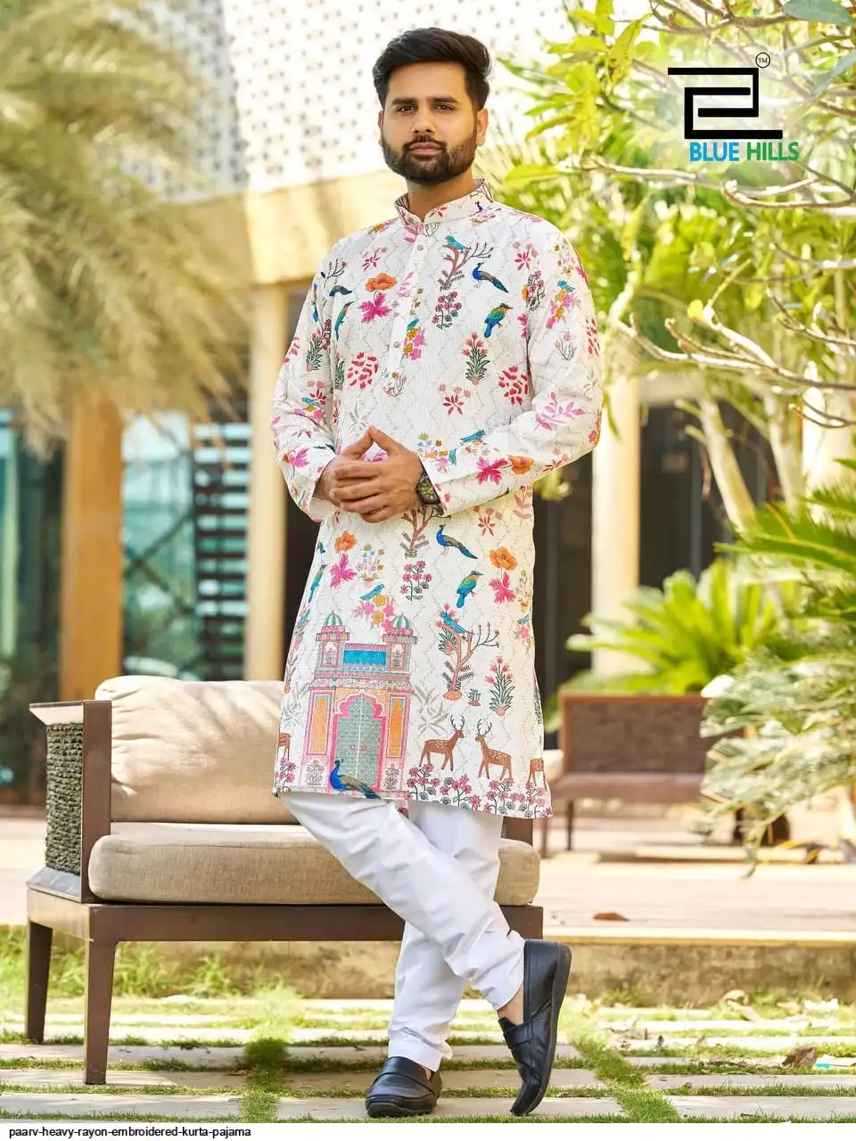 PAARV HEAVY RAYON EMBROIDERED KURTA PAJAMA D