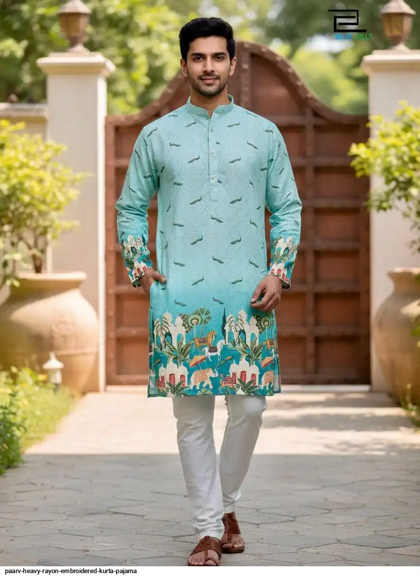 PAARV HEAVY RAYON EMBROIDERED KURTA PAJAMA G