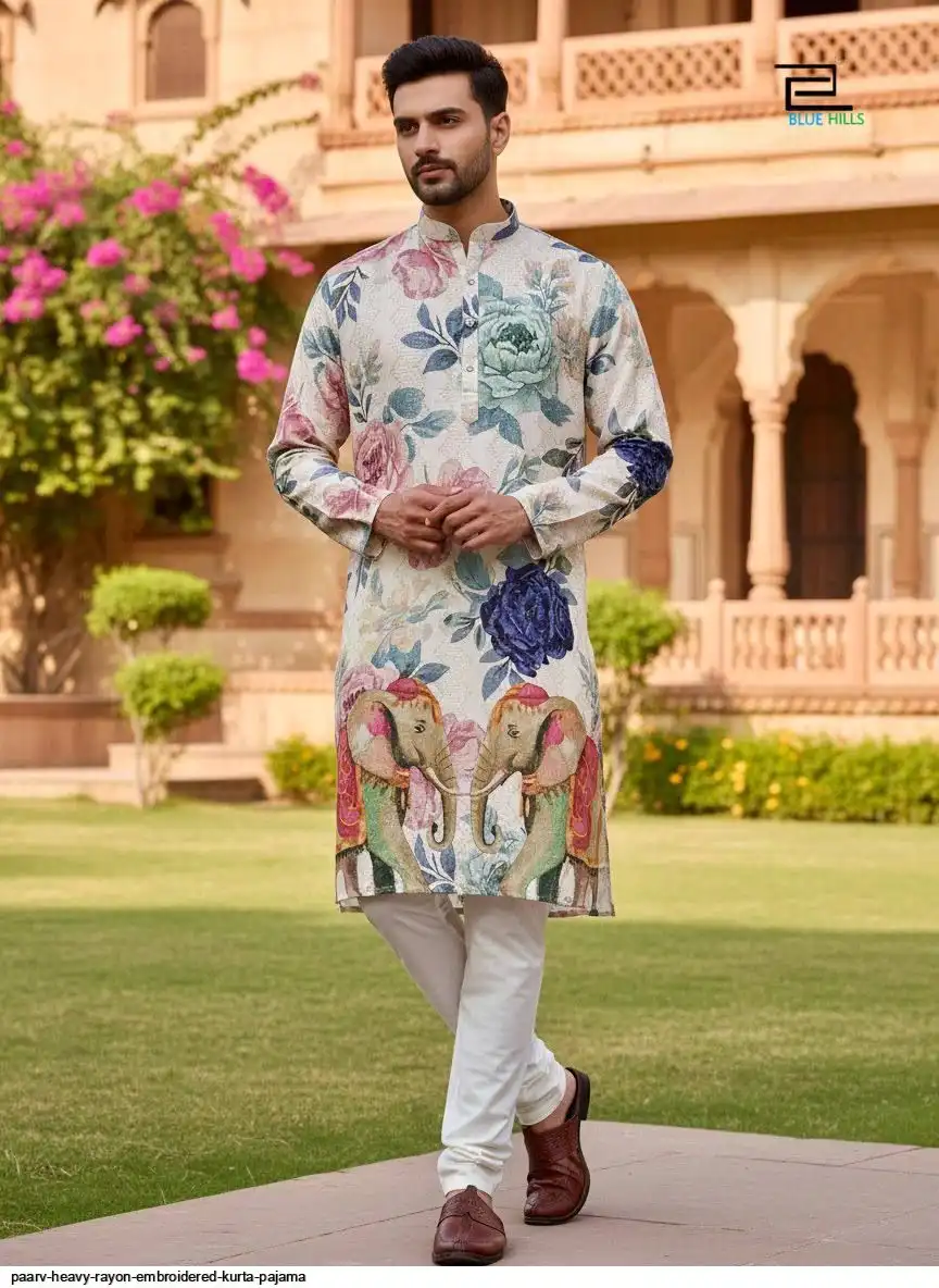 PAARV HEAVY RAYON EMBROIDERED KURTA PAJAMA F