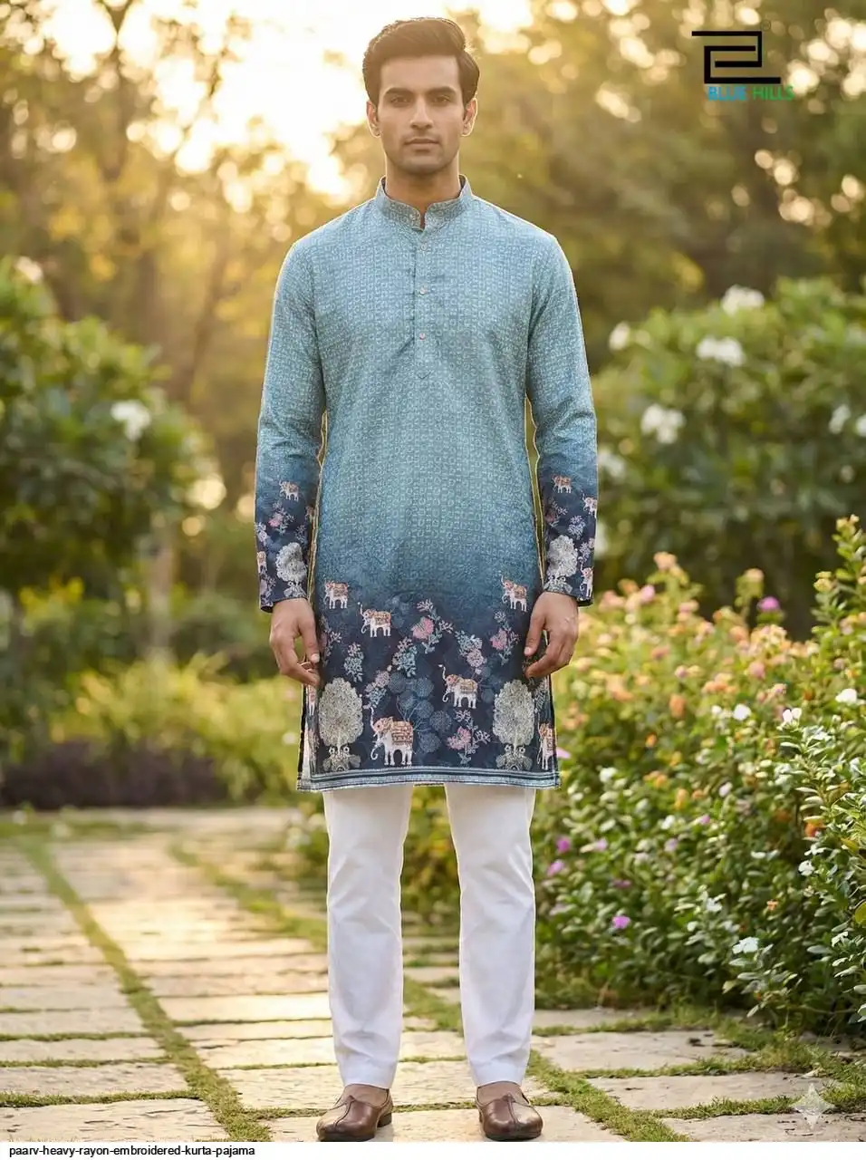 PAARV HEAVY RAYON EMBROIDERED KURTA PAJAMA A