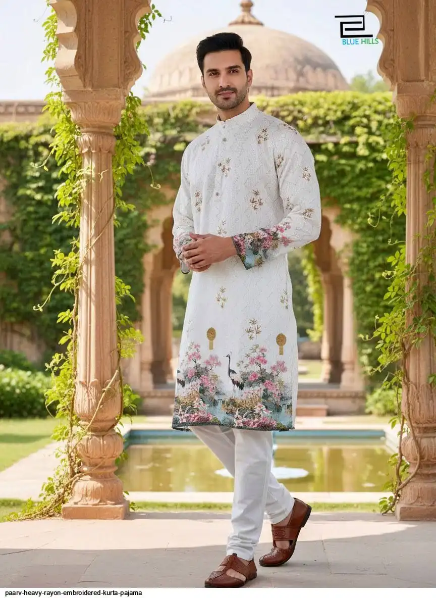 PAARV HEAVY RAYON EMBROIDERED KURTA PAJAMA B