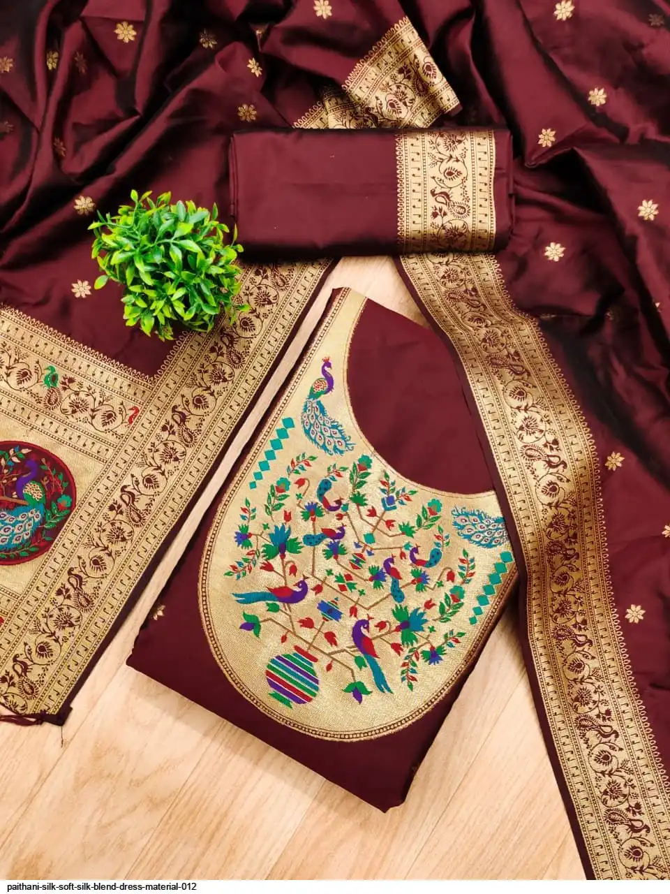 silk cotton dress material designs for stitching Paithani Silk Soft Silk Blend Dress Material 012