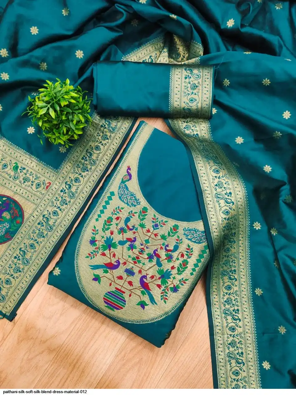 paithani silk dress material Green Woven Banarasi Silk Paithani Dress Material