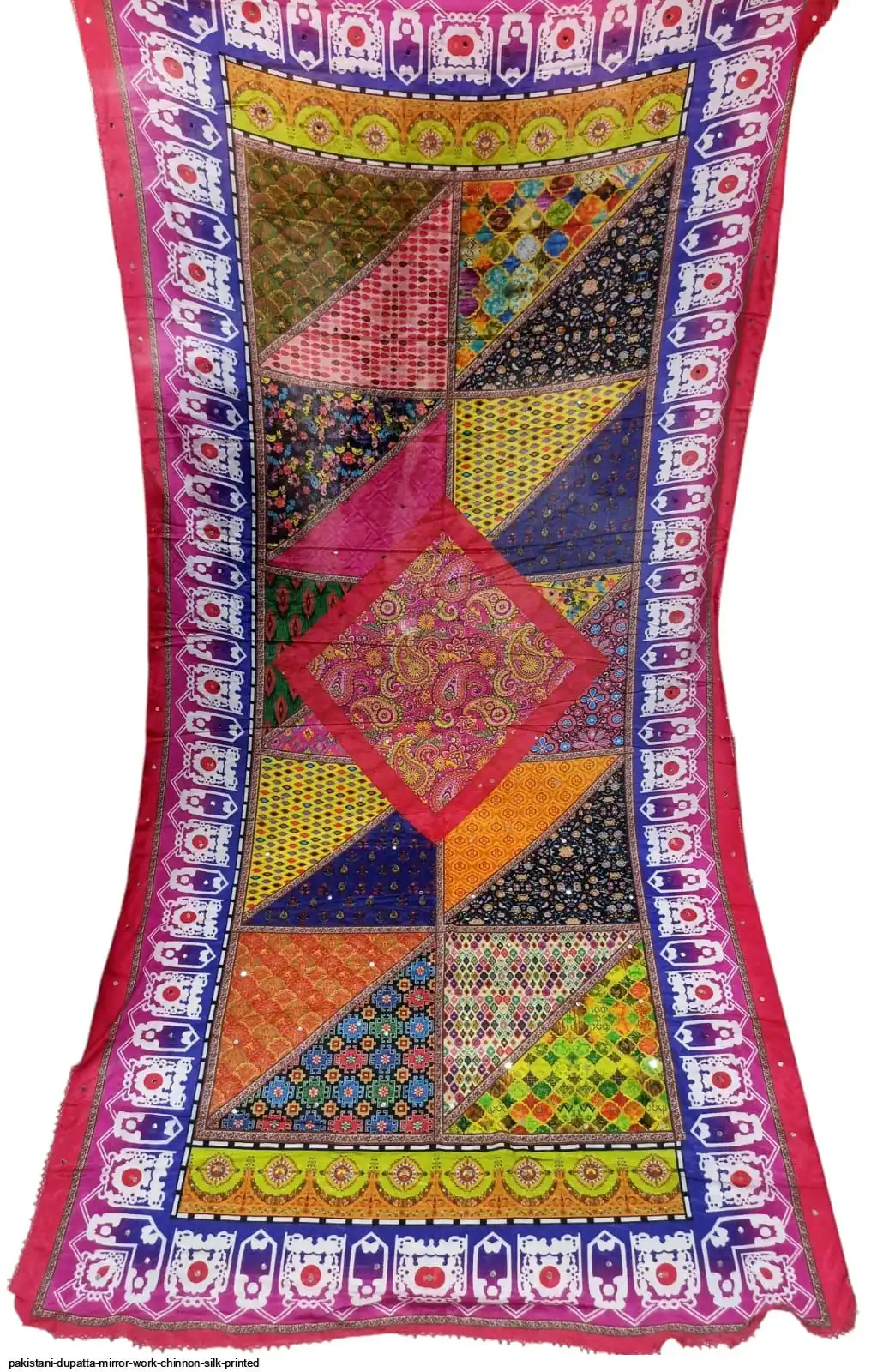 PAKISTANI DUPATTA MIRROR WORK CHINNON SILK PRINTED A