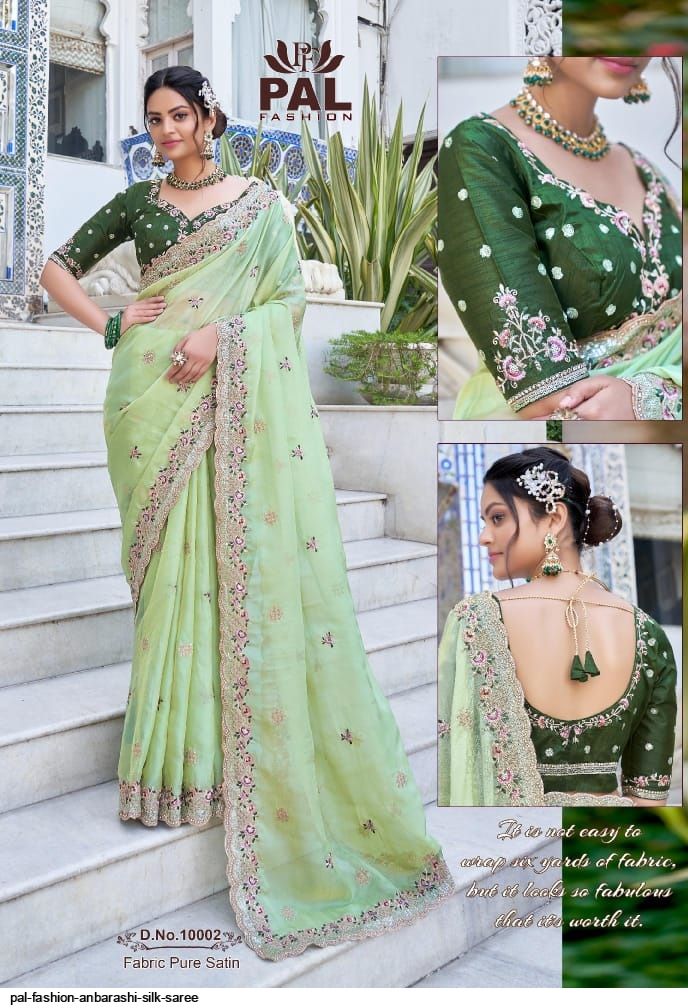 Firozi silk jacquard woven saree with blouse - Lilots - 4188446