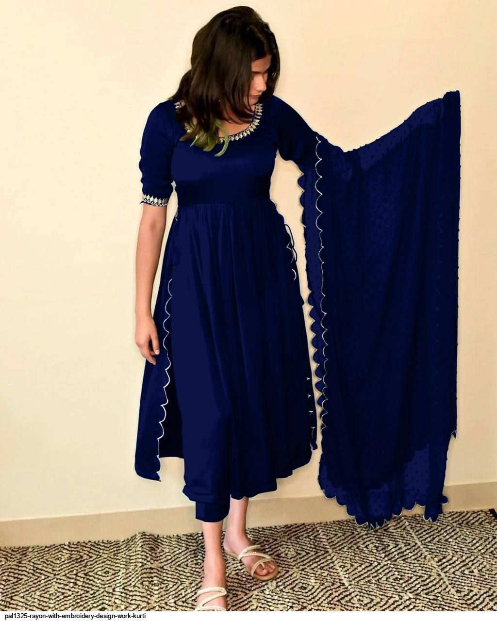 PAL1325 RAYON WITH EMBROIDERY DESIGN WORK KURTI D
