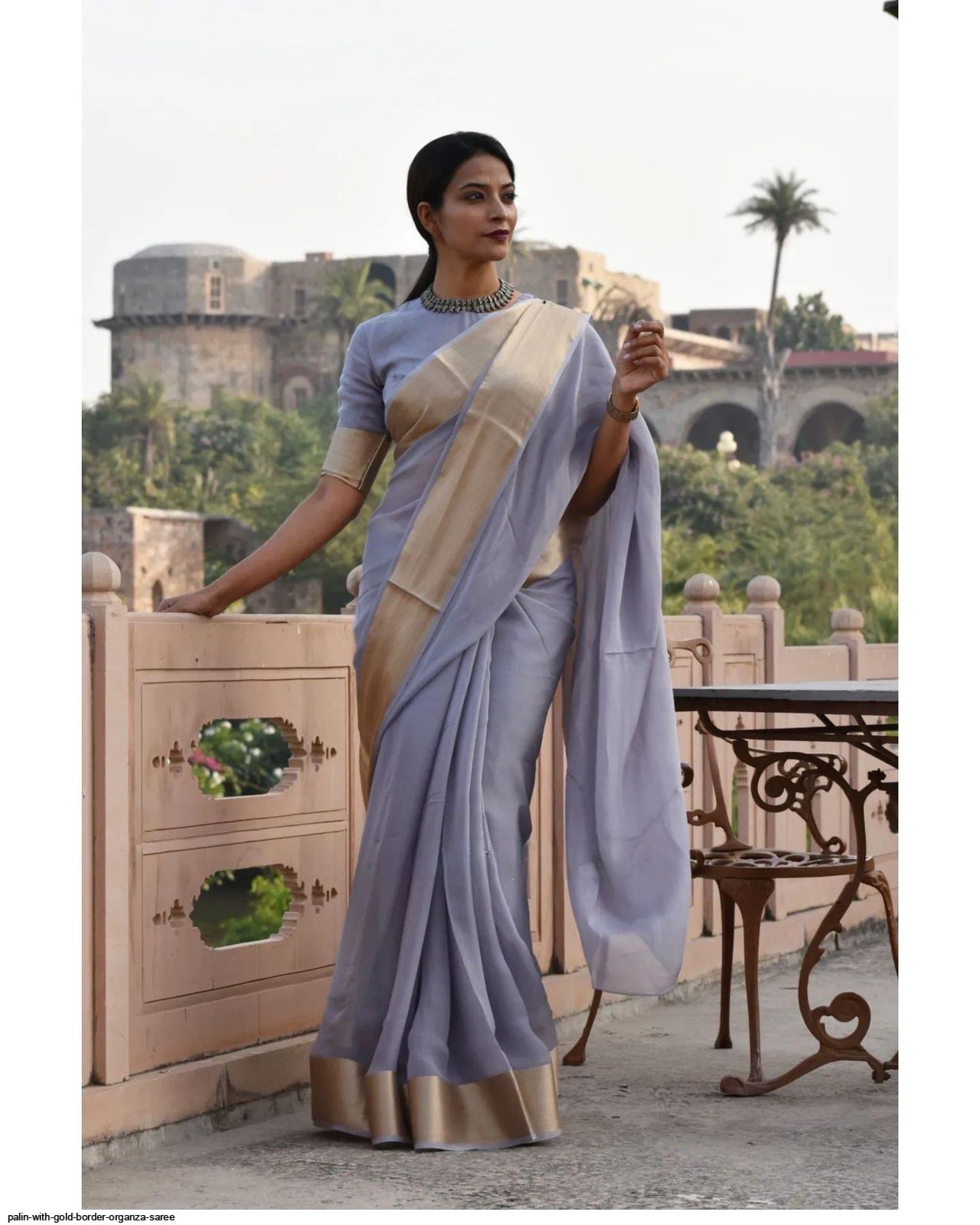 PALIN WITH GOLD BORDER ORGANZA SAREE