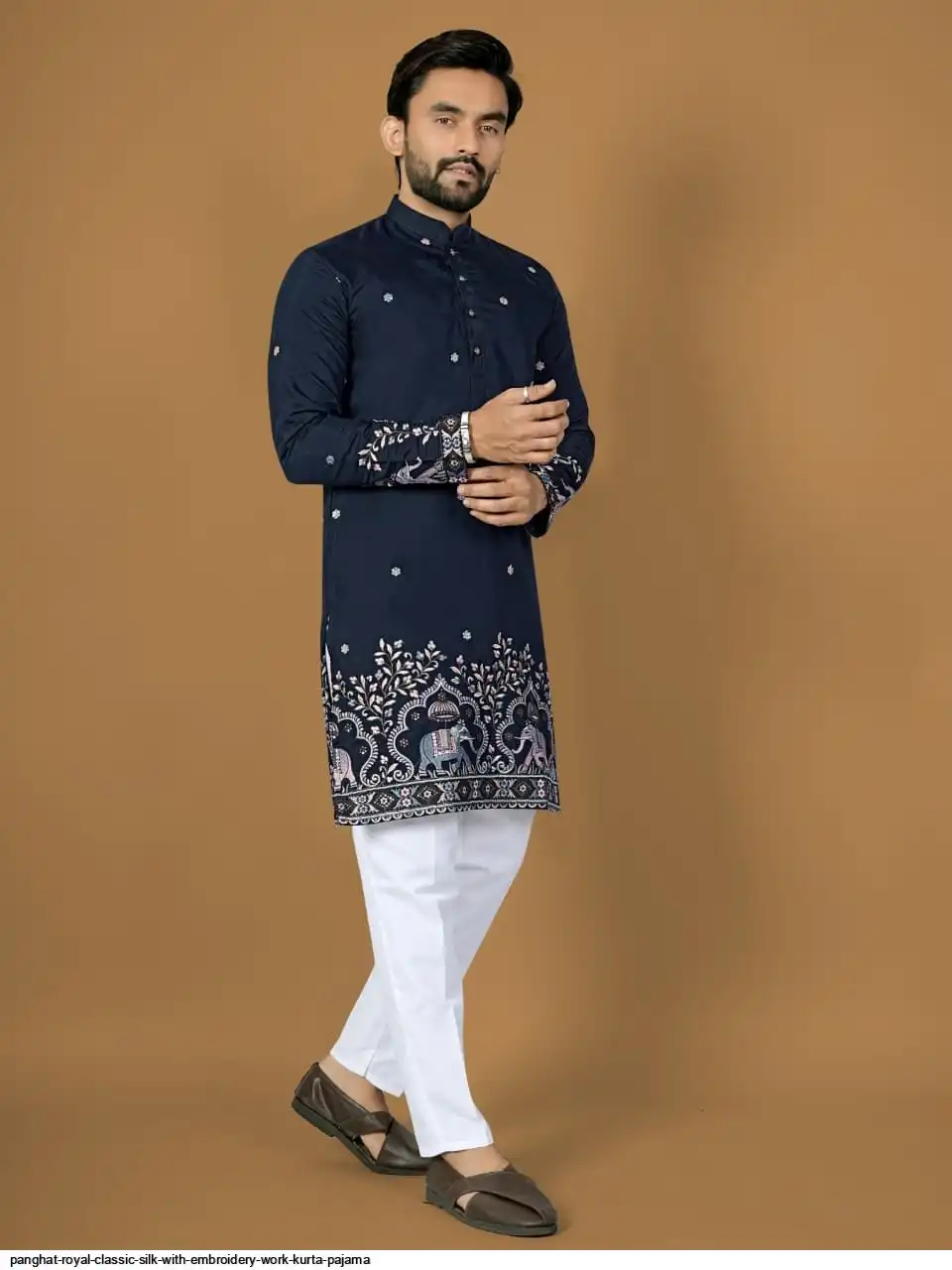PANGHAT ROYAL CLASSIC SILK WITH EMBROIDERY WORK KURTA PAJAMA D