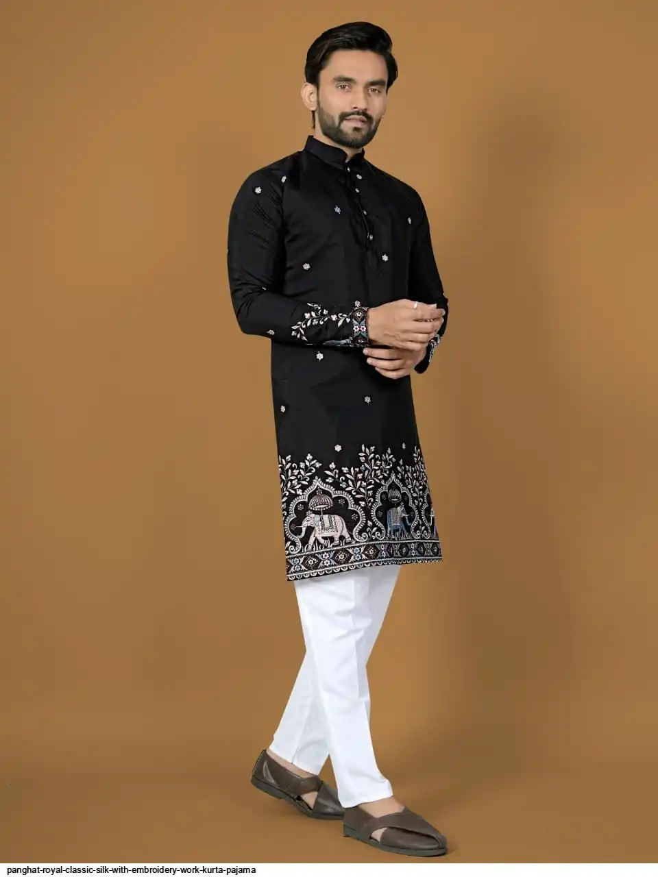 PANGHAT ROYAL CLASSIC SILK WITH EMBROIDERY WORK KURTA PAJAMA E