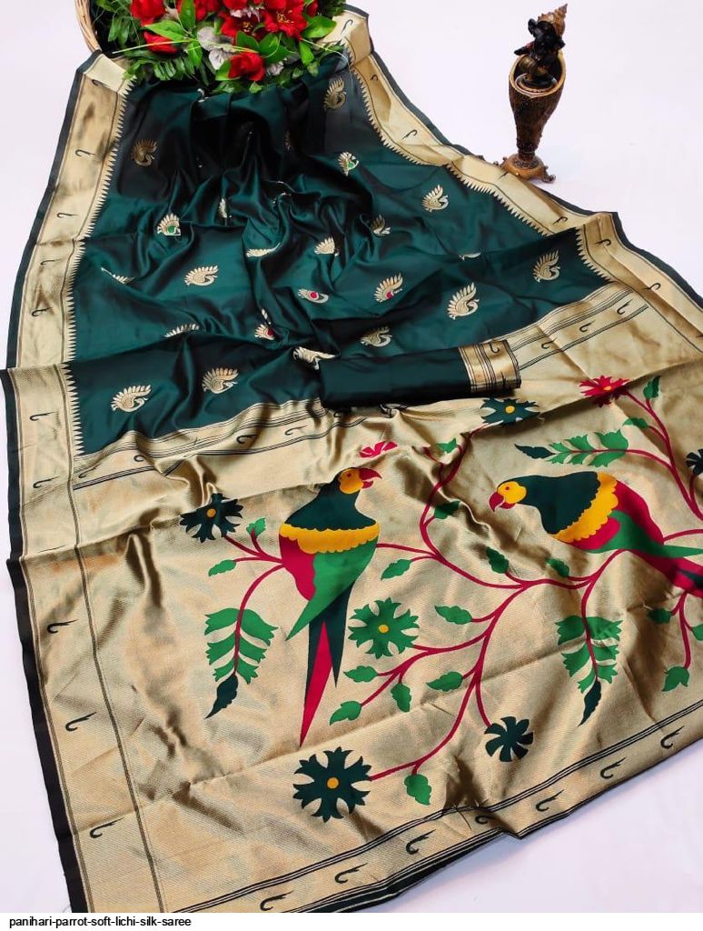 PANIHARI PARROT SOFT LICHI SILK SAREE A