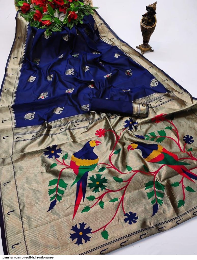PANIHARI PARROT SOFT LICHI SILK SAREE B